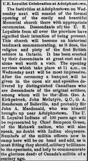 1890 June 24 KDN Loyalist Celebration Adol Opening of St Albans