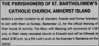 1988 Sept 9 Whig St Bartholomews newly renovated Church in Emerald Amherst Island ed