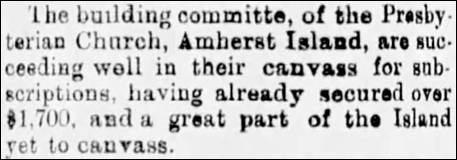 1882 Mar 11 BW Amherst Island Presbyterian Church Building Committee