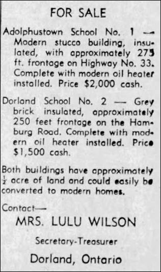 1963 Oct 25 Whig Two Schools for sale Adolphustown